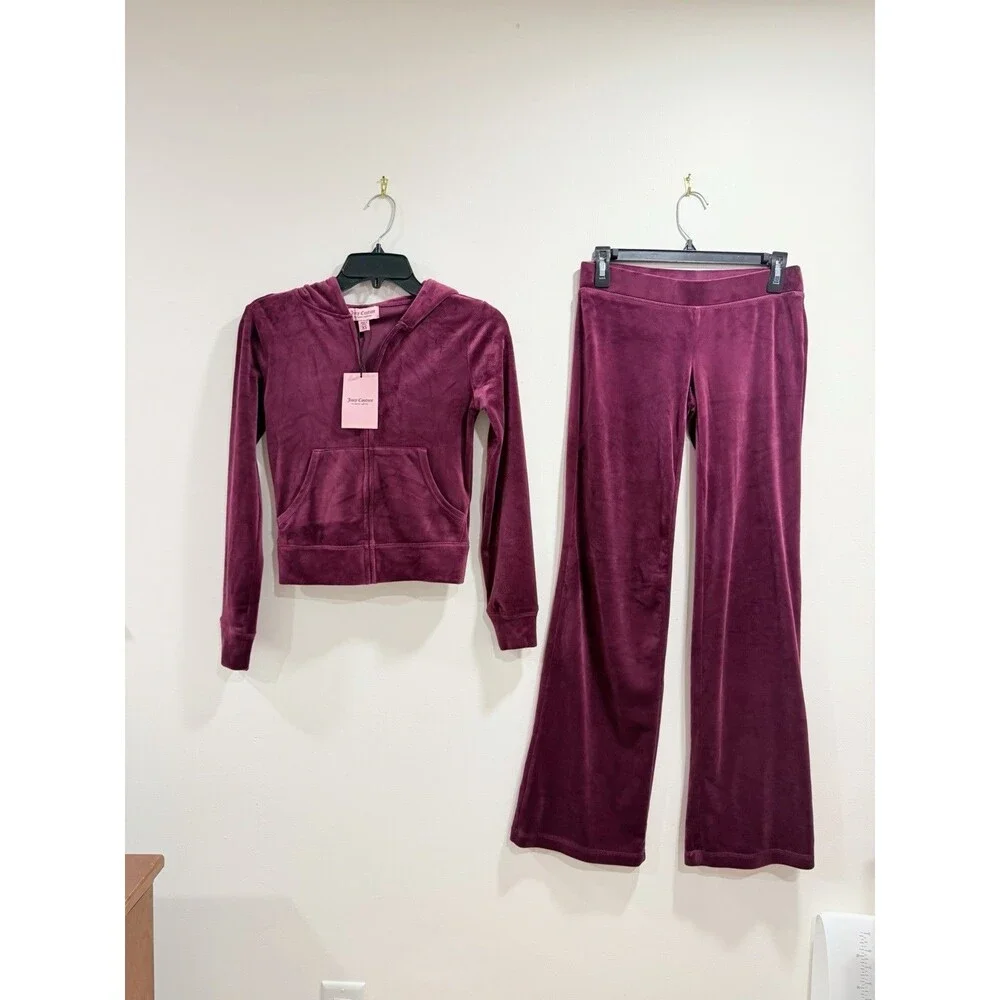 Juicy Couture Dark Purple Velour Tracksuit Set Rhinestone Logo XS Y2K NWT